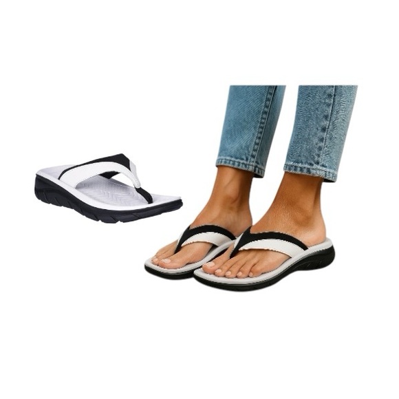 Athletic Works Black and White Hightail Thong Sandals - Picture 1 of 10